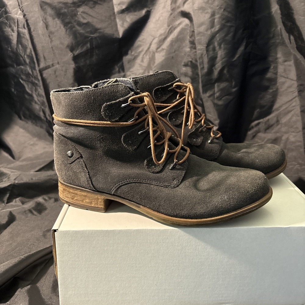 Earth Boots Boone Gray Blue Suede Lace & Zip Size 8B‎ Women Size 8